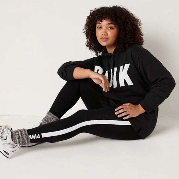 Victoria’s Secret PINK Black White Stripe Logo High Waist Cotton Legging, SMALL - Picture 1 of 11